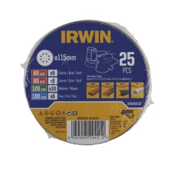 Irwin schuurschijf rond Ø115 mm zelfhechtend K60/K80/K120/K180, 25 stuks
