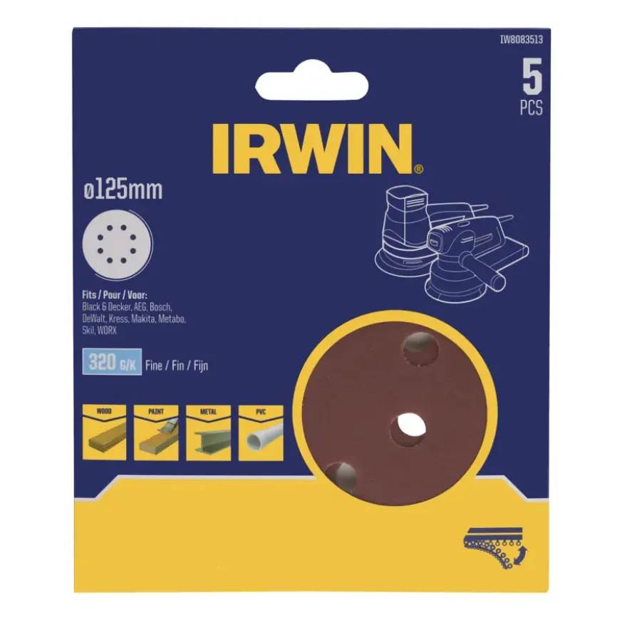 Irwin schuurschijf rond Ø125 mm zelfhechtend K320, 5 stuks