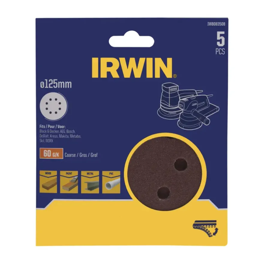 Irwin schuurschijf rond Ø125 mm zelfhechtend K60, 5 stuks