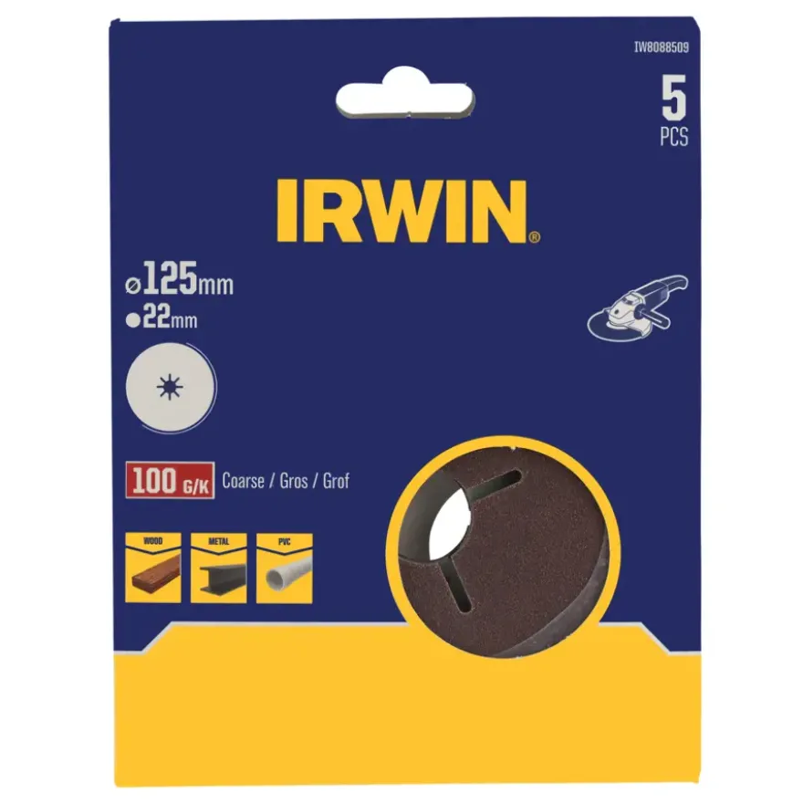 Irwin schuurschijf voor haakse slijper Ø125 mm korrelgrootte K100 5 stuks