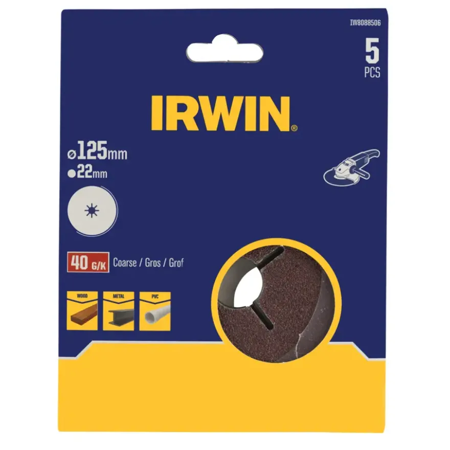 Irwin schuurschijf voor haakse slijper Ø125 mm korrelgrootte K40 5 stuks