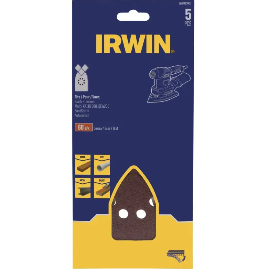 Irwin schuurvel voor B+D Multischuurmachine zelfklevend K60, 5 stuks