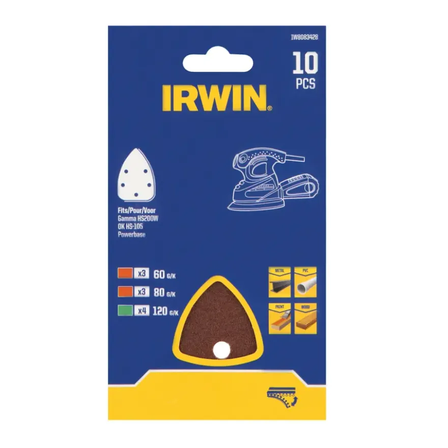 Irwin schuurvel voor de OK handpalmschuurmachine, zelfklevend, mix, 10 stuks