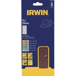 Irwin schuurvel 230 x 93 mm K40/K60/K100/K150/K220 voor klembevestiging, met perforatie voor B+D, 5 stuks.