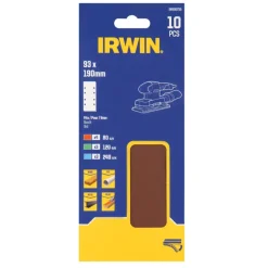 Irwin schuurvel 190 x 93 mm K80/K120/K240 zelfhechtend, met perforatie voor Bosch, Skil, Gamma, Makita, Metabo, 10 stuks.