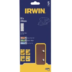 Irwin schuurvel 190 x 93 mm K80/K120/K240 zelfhechtend, met perforatie voor Bosch, Skil, Gamma, Makita, Metabo, 5 stuks.