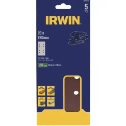 Irwin schuurvel 230 x 93 mm K150 voor klembevestiging, met perforatie voor Bosch, Skil, Gamma, Makita, Metabo, 5 stuks.