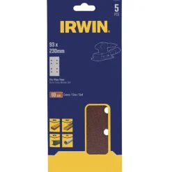 Irwin schuurvel 230 x 93 mm K60 voor klembevestiging, met perforatie voor Bosch, Skil, Gamma, Makita, Metabo, 5 stuks.