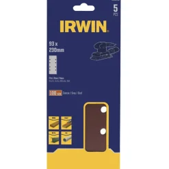 Irwin schuurvel 230 x 93 mm K100 voor klembevestiging, met perforatie voor Bosch, Skil, Gamma, Makita, Metabo, 5 stuks.