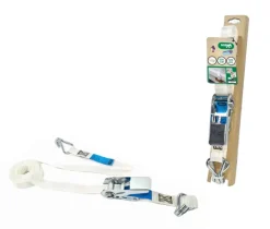 Jumbo kleurloze spanband met ratel en J-haken - wit - incl. hoekbeschermer en J-haken