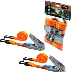 Jumbo spanband oranje 25mm met ratel en S haken 350 cm (2 stuks)