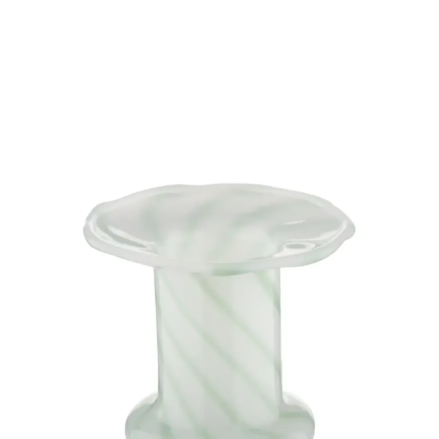 Kandelaar glas groen wit 11x11x7,5cm