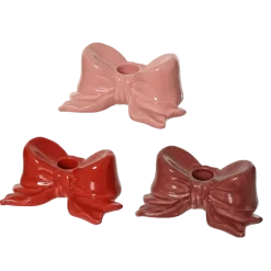 Kandelaar kaars strikje keramiek rood roze bruin keramiek per stuk