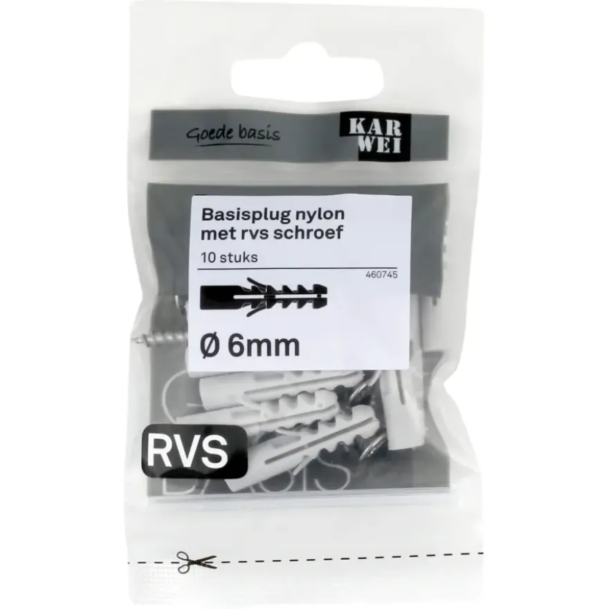 KARWEI Basisplug 6x30mm+uni 4x45 RVS 10ST