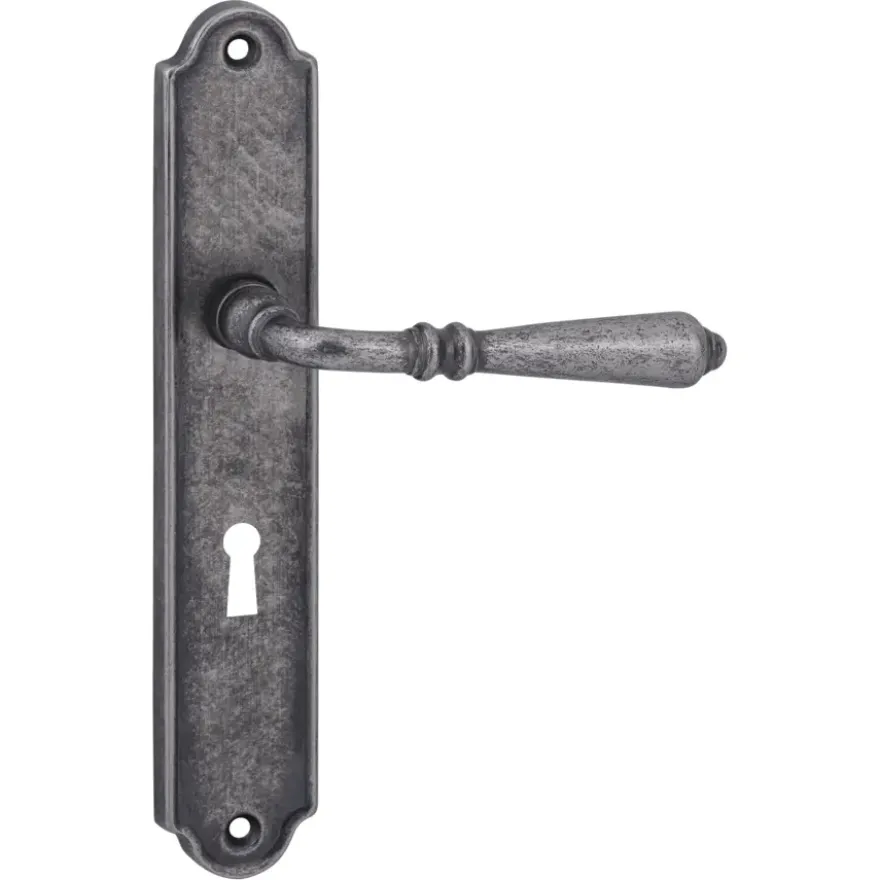 Karwei deurkruk set Bento ovaal schild sleutelgat 56 mm tin look messing