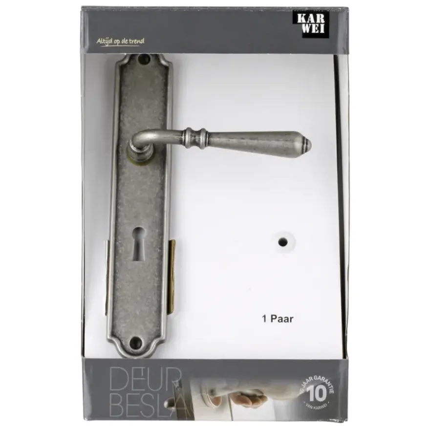 Karwei deurkruk set Bento ovaal schild sleutelgat 56 mm tin look messing