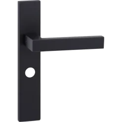 Karwei deurkruk set Chelsea recht schild vrij-bezet sluiting 63/8 mm zwart RVS