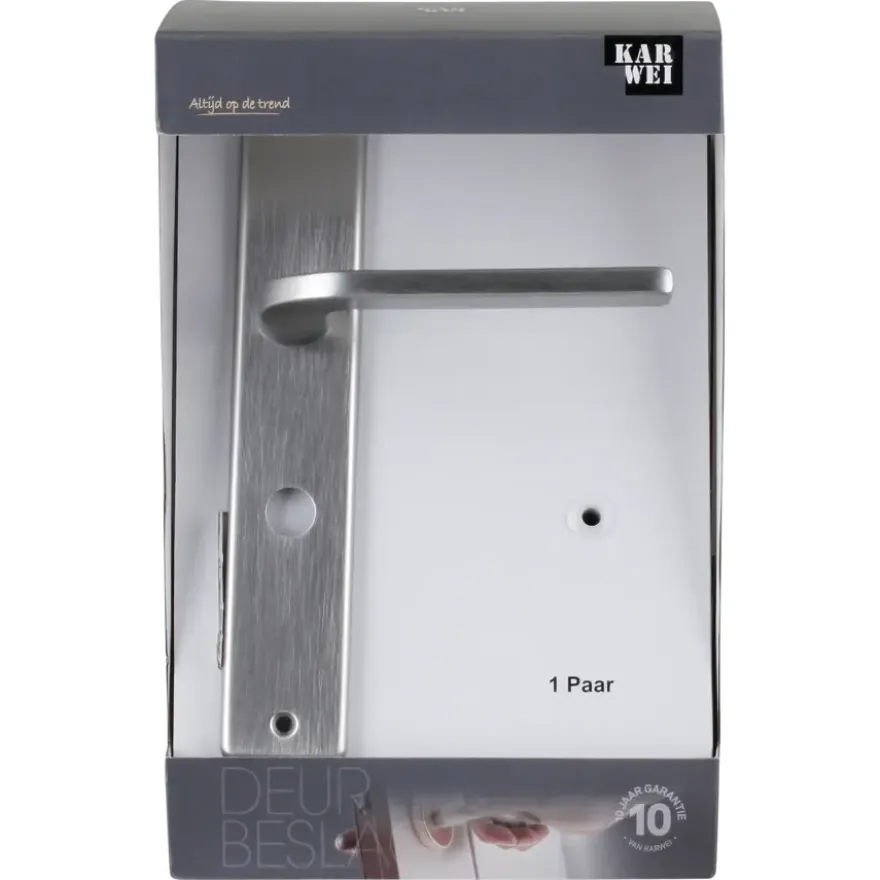 Karwei deurkruk set Enzo recht schild vrij-bezet sluiting 63/8 mm RVS look aluminium