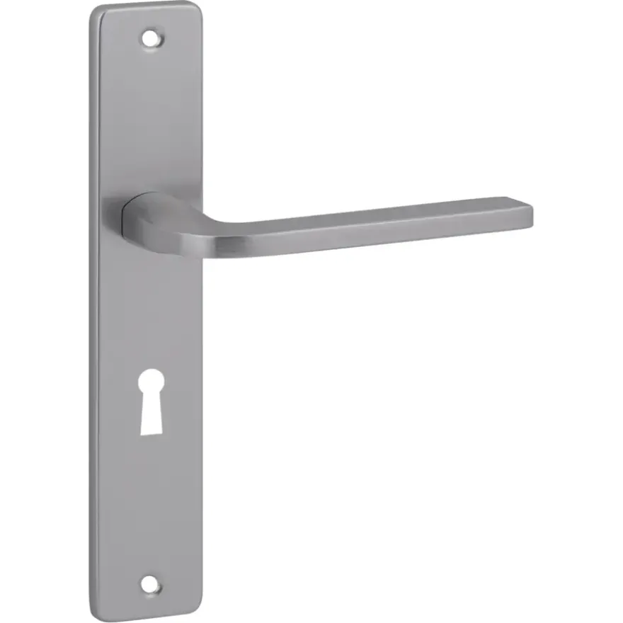 Karwei deurkruk set Enzo recht schild sleutelgat 56 mm RVS look aluminium