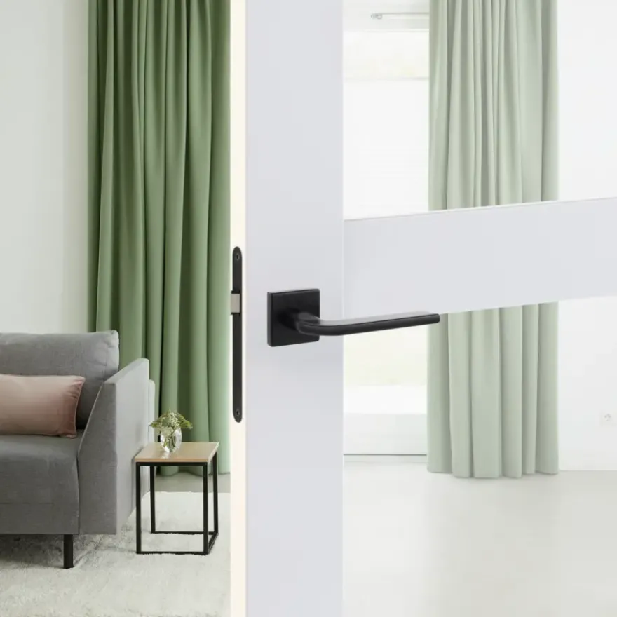 Karwei deurkruk set Enzo vierkant rozet zwart aluminium