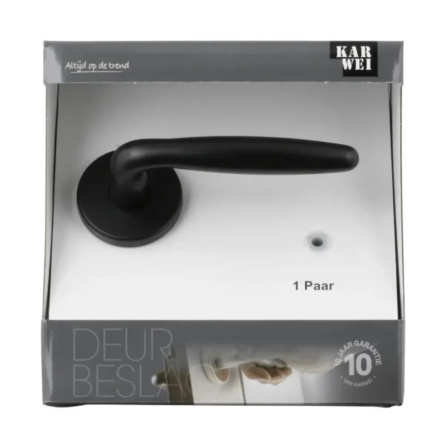 Karwei deurkruk set Eros rond rozet zwart aluminium