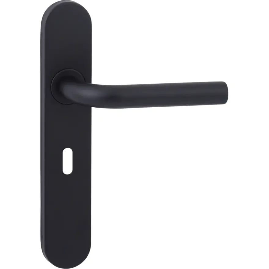 Karwei deurkruk set Henry ovaal schild sleutelgat 56 mm zwart RVS