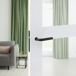 Karwei deurkruk set Henry rond rozet klein zwart RVS