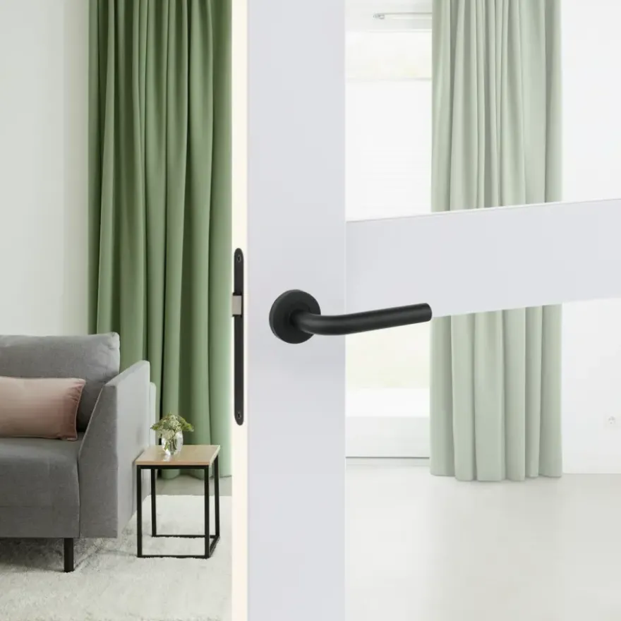 Karwei deurkruk set Henry rond rozet zwart RVS