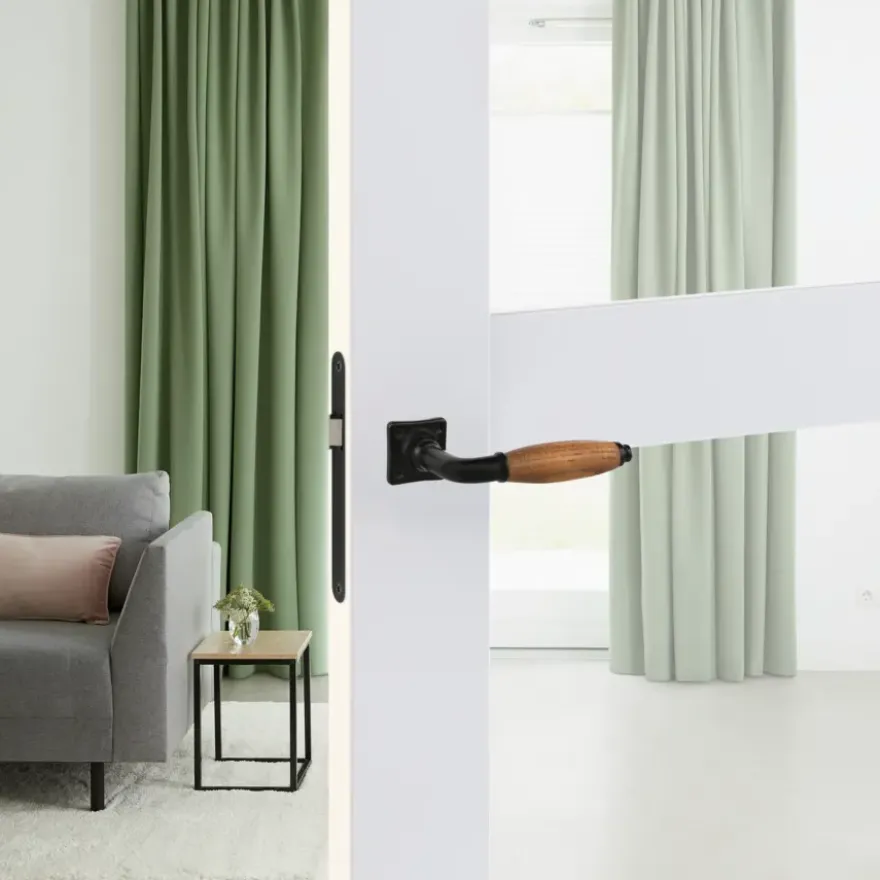 Karwei deurkruk set Jennifer vierkant rozet zwart messing
