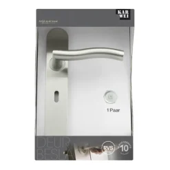 Karwei deurkruk set Kevin ovaal schild sleutelgat 56 mm RVS