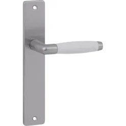 Karwei deurkruk set Lago recht blind schild RVS look messing