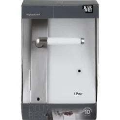 Karwei deurkruk set Lago recht blind schild RVS look messing