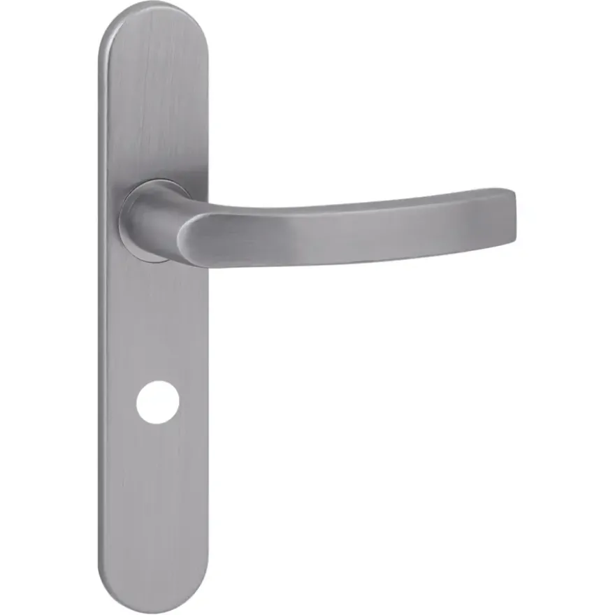 Karwei deurkruk set Lorenzo ovaal schild vrij-bezet sluiting 63/8 mm RVS look aluminium