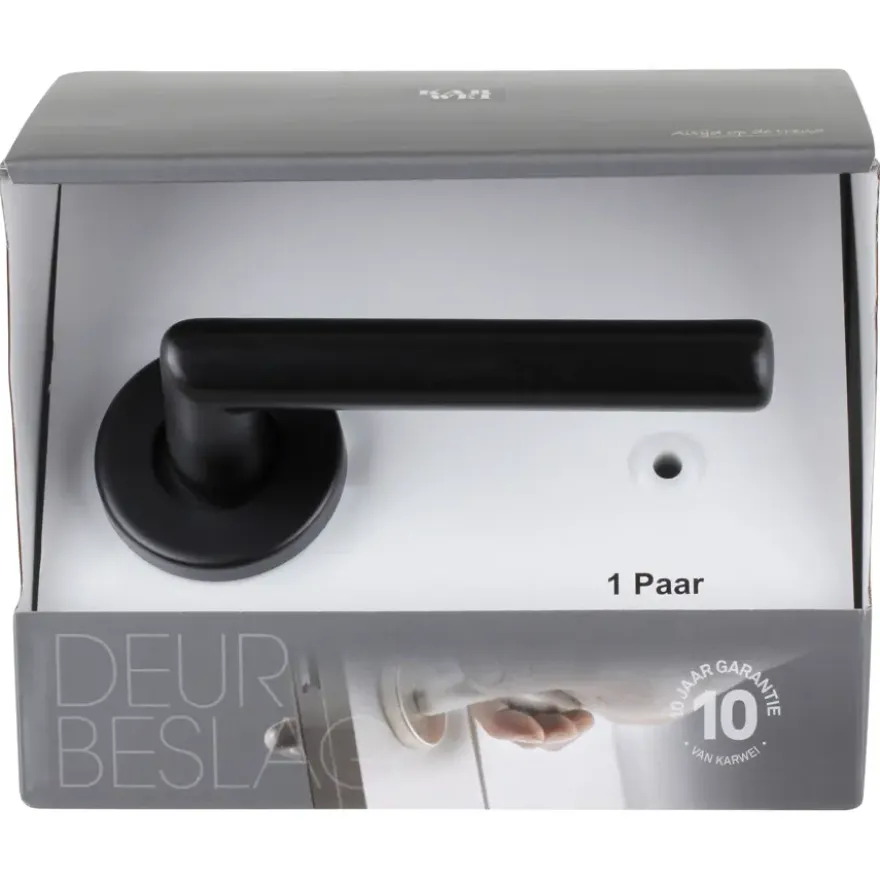 Karwei deurkruk set Roberto rond rozet zwart aluminium