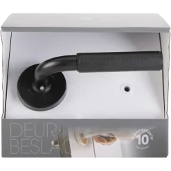 Karwei deurkruk set Roy rond rozet zwart RVS