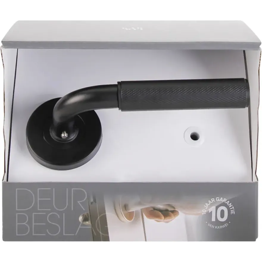 Karwei deurkruk set Roy rond rozet zwart RVS