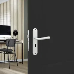 Karwei deurkruk set Spanje ovaal schild sleutelgat 56 mm ANOX aluminium mat