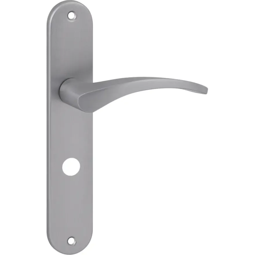 Karwei deurkruk set Stefanie ovaal schild vrij-bezet sluiting 63/8 mm RVS look aluminium