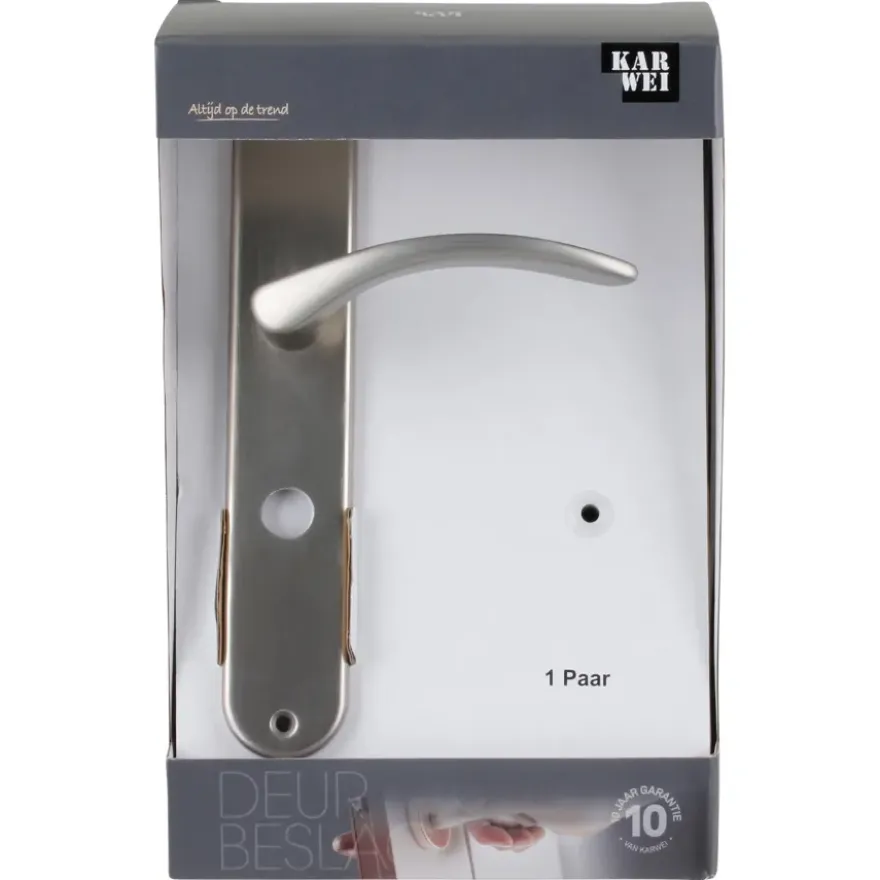 Karwei deurkruk set Stefanie ovaal schild vrij-bezet sluiting 63/8 mm RVS look aluminium