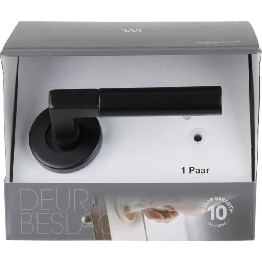 Karwei deurkruk set Stefano rond rozet zwart aluminium