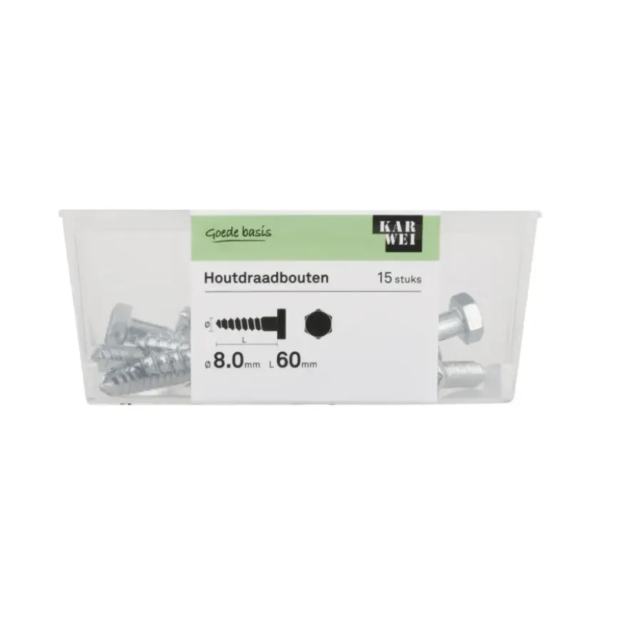 KARWEI houtdraadbout M8x60 mm 15 stuks