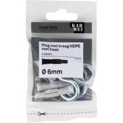 KARWEI kraagplug 6x36mm+schr.haak 4,5x65mm 4ST
