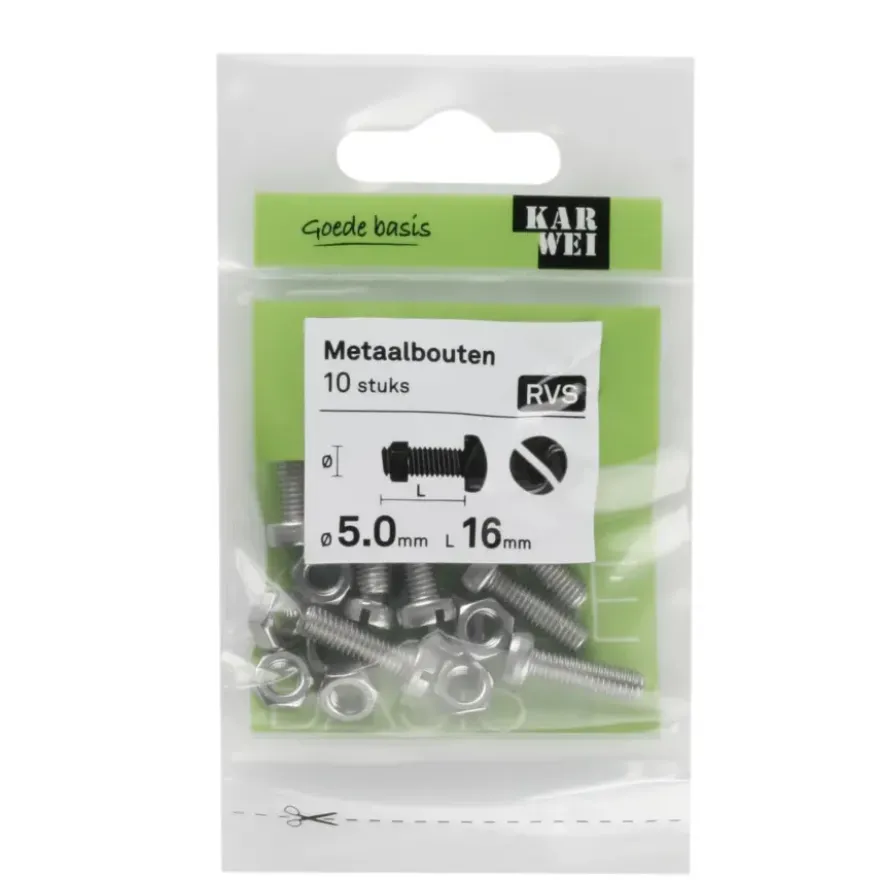 KARWEI metaalbout RVS 5x16 mm 10 stuks