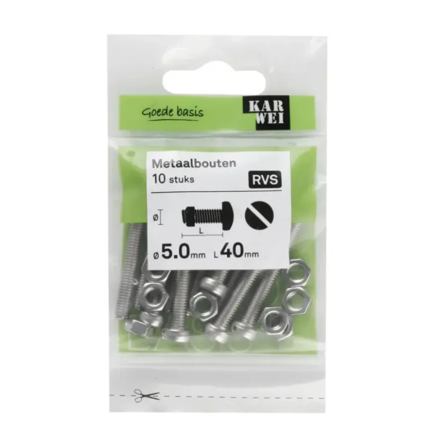 KARWEI metaalbout RVS 5x40 mm 10 stuks