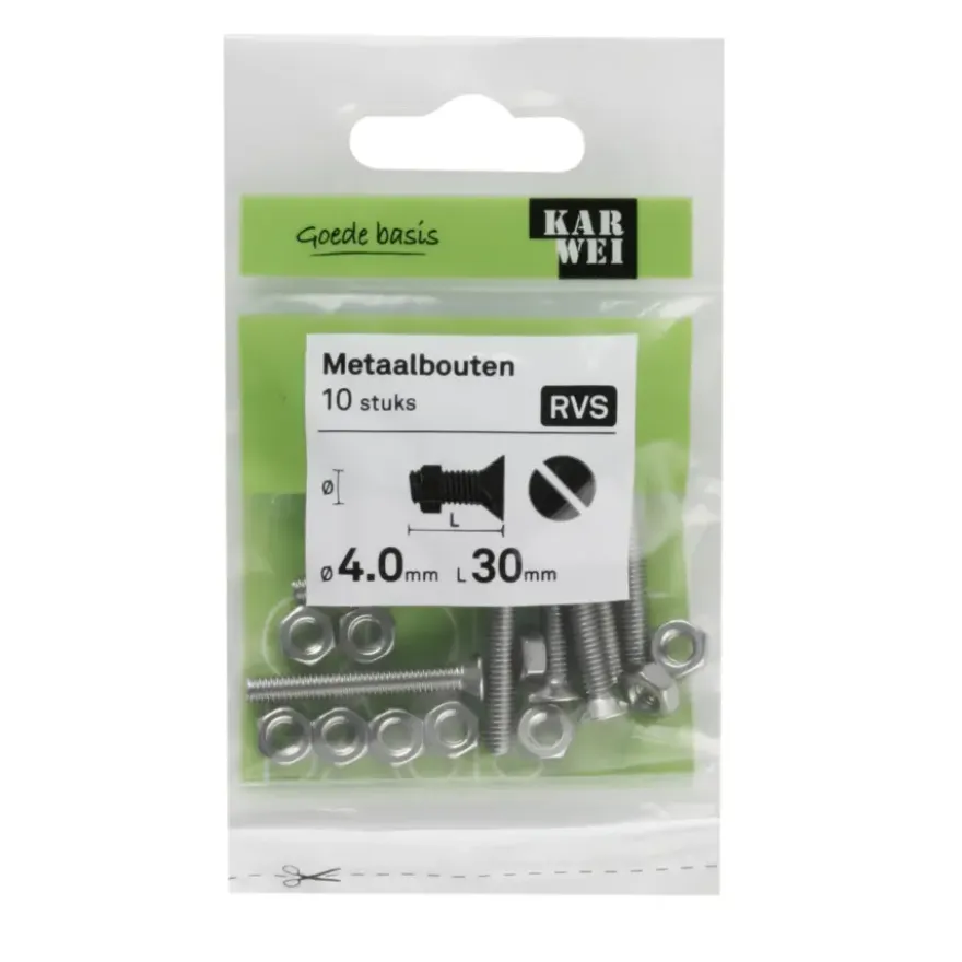 KARWEI metaalbout RVS 4x30 mm 10 stuks