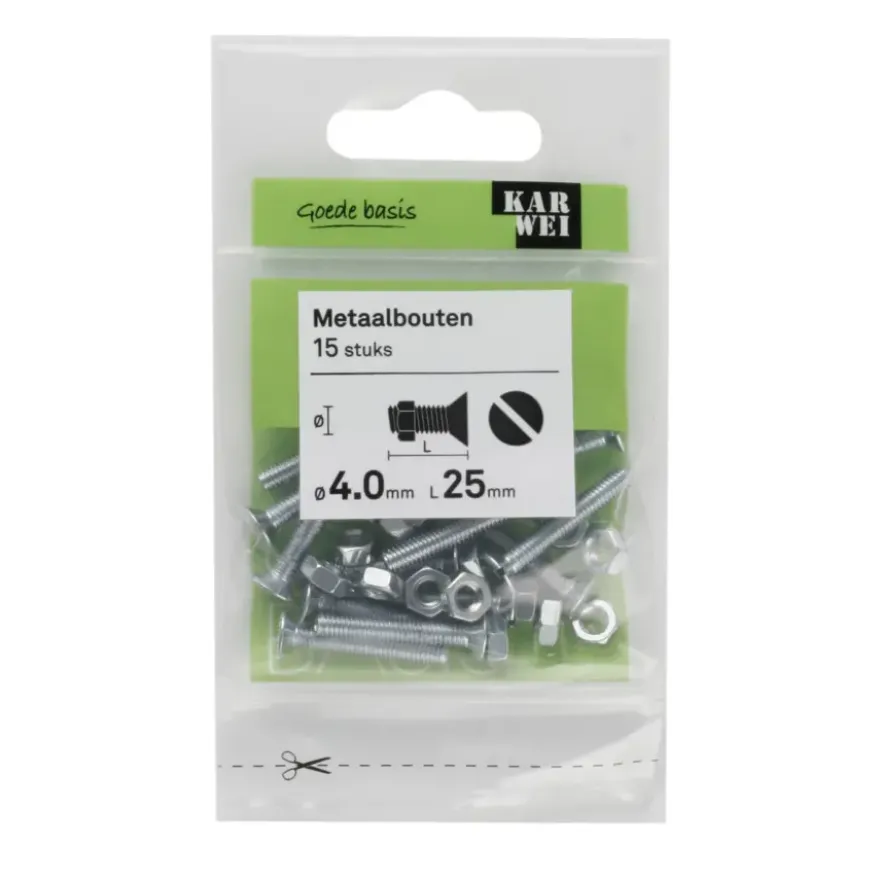 KARWEI metaalbout verzinkt 4x25 mm 15 stuks