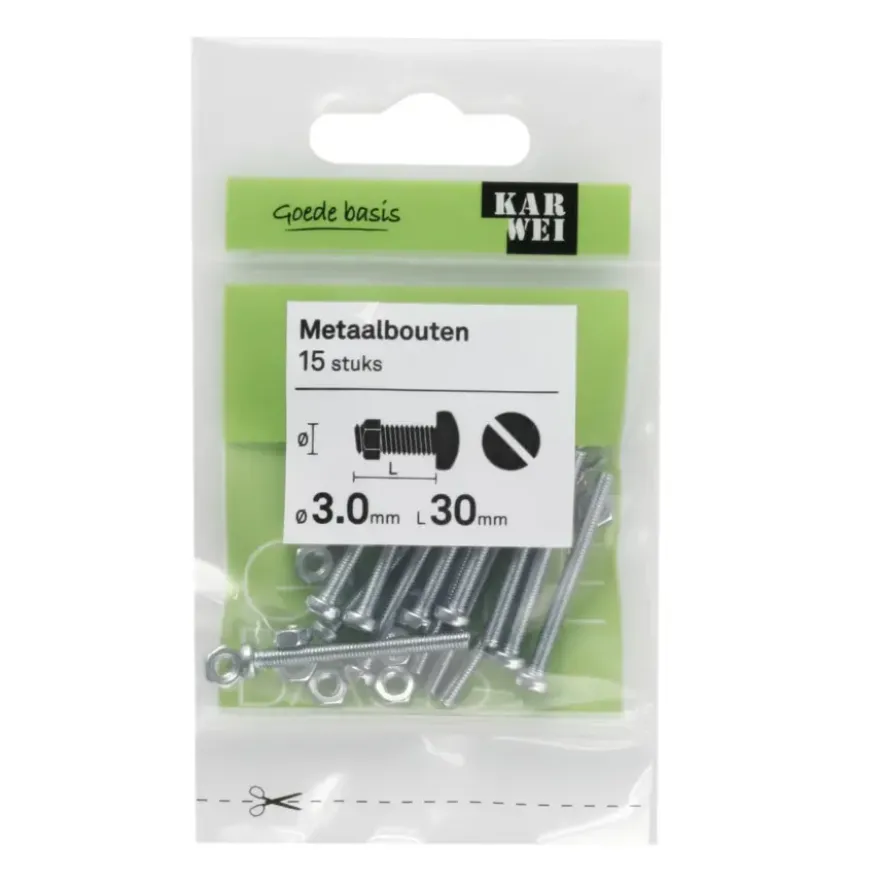 KARWEI metaalbout verzinkt 3x30 mm 15 stuks