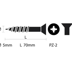 KARWEI schroef universeel platkop pozi RVS 5x70 mm 50 stuks