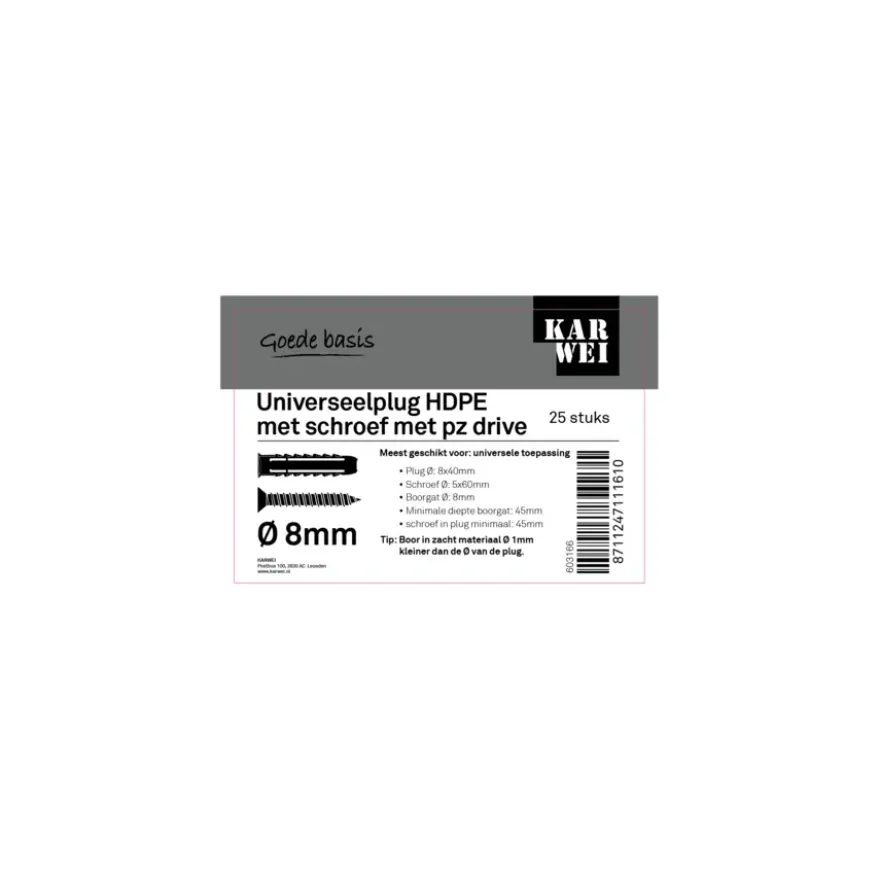 KARWEI uni-plug 8x40mm + uni 5x60mm 25ST