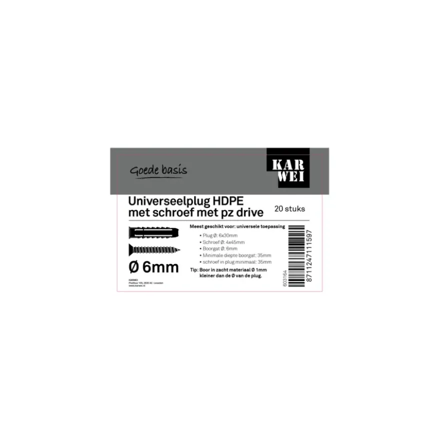 KARWEI uni-plug 6x30mm + uni 4x45mm 20ST